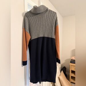 Madewell Tricolor Turtleneck Sweater Dress - Gray, Navy, and Brown